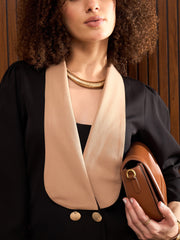 Women Black Double Breasted Shawl Collar Blazer Dress