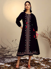 Black Poplin Embroidered Front Dori Midi Dress Pink Paprika By SASSAFRAS