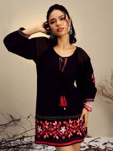 Black Poplin Embroidered A Line Short Dress Pink Paprika By SASSAFRAS