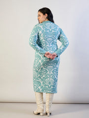 Blue Printed Acrylic Wool High Neck Midi Dress SASSAFRAS CURVE