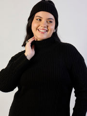 Black Acrylic Wool High Neck Short Dress SASSAFRAS CURVE