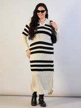 Black & White Striped Acrylic Wool Collar Midi Dress SASSAFRAS CURVE