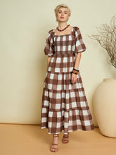 Brown Big Check Smoking Tired Maxi Dress Pink Paprika By SASSAFRAS