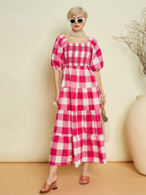 Pink Big Check Smoking Tired Maxi Dress Pink Paprika By SASSAFRAS