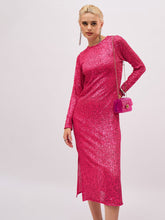 fuchsia sequin round neck side slit midi dress sassafras