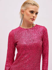 fuchsia sequin round neck side slit midi dress sassafras
