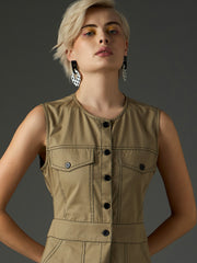 pastel olive twill waist cut out midi dress sassafras