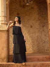 Black Frill Strappy Maxi Dress SASSAFRAS