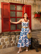 White Evil Eye Print Smocked Bust Strappy Dress Pink Paprika By SASSAFRAS