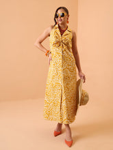 Yellow Floral Front Knot Button Down Midi Dress Pink Paprika By SASSAFRAS