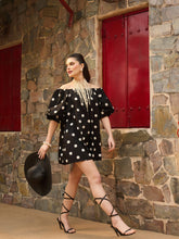 Black & White Big Polka Dot Off Shoulder Short Dress Pink Paprika By SASSAFRAS