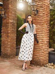White & Black Polka Dot Halter Neck Midi Dress Pink Paprika By SASSAFRAS