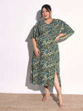 Green Printed Front Slit Midi Dress SASSAFRAS Curve