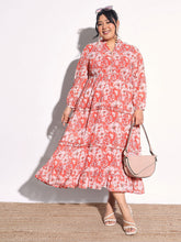 Orange Floral V Neck Tiered Maxi Dress SASSAFRAS Curve