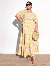 Yellow Floral Wrap Tiered Midi Dress SASSAFRAS Curve