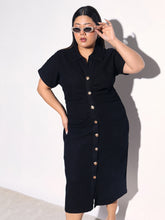 Black Blast Denim Front Ruching Bodycon Dress SASSAFRAS Curve