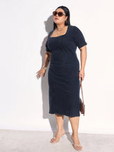 Black Denim Wash Short Sleeves Bodycon Dress SASSAFRAS Curve