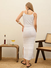 Women Off-White Crochet Variegated Stripes Strappy Beach Maxi