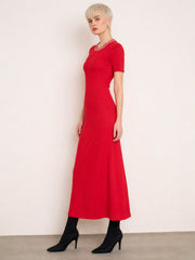 Red Short Sleeves Striped Ribbed Neck Maxi Dress SASSAFRAS BASICS
