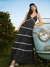 Women Black Ditsy Floral Strappy Tiered Maxi Dress