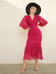 Fuchsia Solid Cowl Hem Midi Dress SASSAFRAS