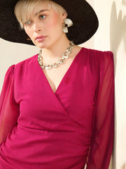 Fuchsia Solid Cowl Hem Midi Dress SASSAFRAS