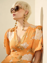 Mustard Floral Balloon Sleeves Maxi Dress SASSAFRAS