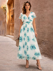 Off White Floral Cap Sleeves Maxi Dress SASSAFRAS