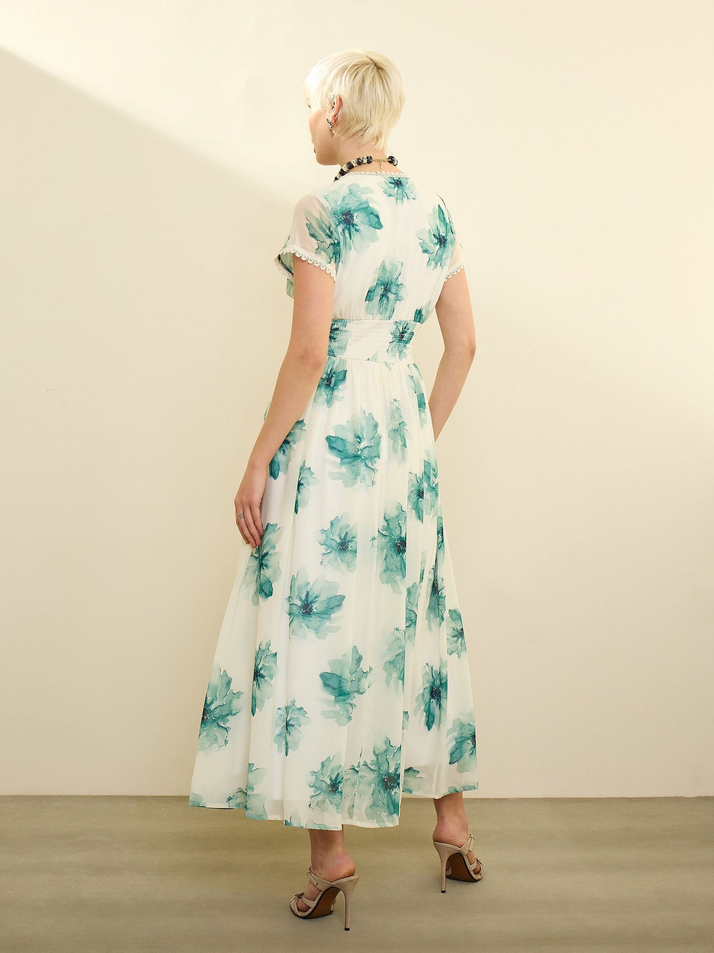 Off White Floral Cap Sleeves Maxi Dress SASSAFRAS