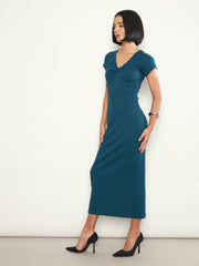 Teal Rib Front Twisted Midi Dress SASSAFRAS