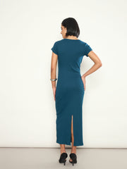 Teal Rib Front Twisted Midi Dress SASSAFRAS