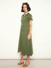 Olive Multi Design Button Down Midi Dress SASSAFRAS
