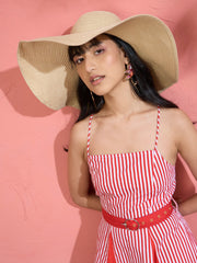 Women Red & White Stripe Strappy Flared Midi Dress