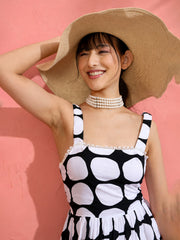 Women Black & White Big Polka Dot Strappy Maxi Dress