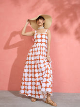 Women Brown & White Big Polka Dot Strappy Maxi Dress