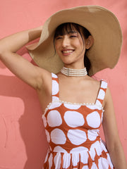 Women Brown & White Big Polka Dot Strappy Maxi Dress
