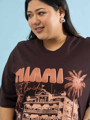 Women Brown MIAMI T Shirt Dress