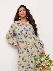 Women Yellow Floral Longline Shirt Dress