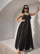 Women Black Twill Front Bow Strappy Midi Dress