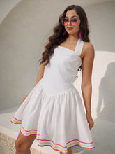 Women White Ric Rac Low Waist Halter Neck Short Dress