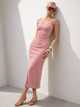 Women Pink Rib A-Line Strappy Midi Dress