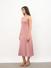 Women Pink Rib A-Line Strappy Midi Dress