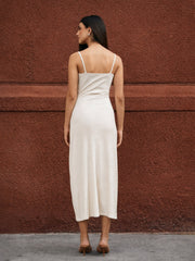 Women Off- White A-Line Strappy Midi Dress