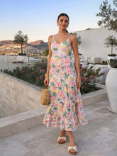 Women White Multi Floral Strappy Tiered Midi Dress