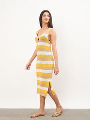 Women Mustard Crochet Sleeveless Beach Midi Dress