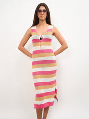 Women Pink Crochet Sleeveless Beach Midi Dress