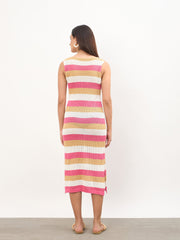 Women Pink Crochet Sleeveless Beach Midi Dress