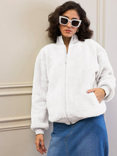 women white fur high neck front zipper jacket sfjckt60296