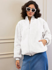 women white fur high neck front zipper jacket sfjckt60296