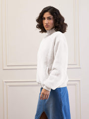 women white fur high neck front zipper jacket sfjckt60296